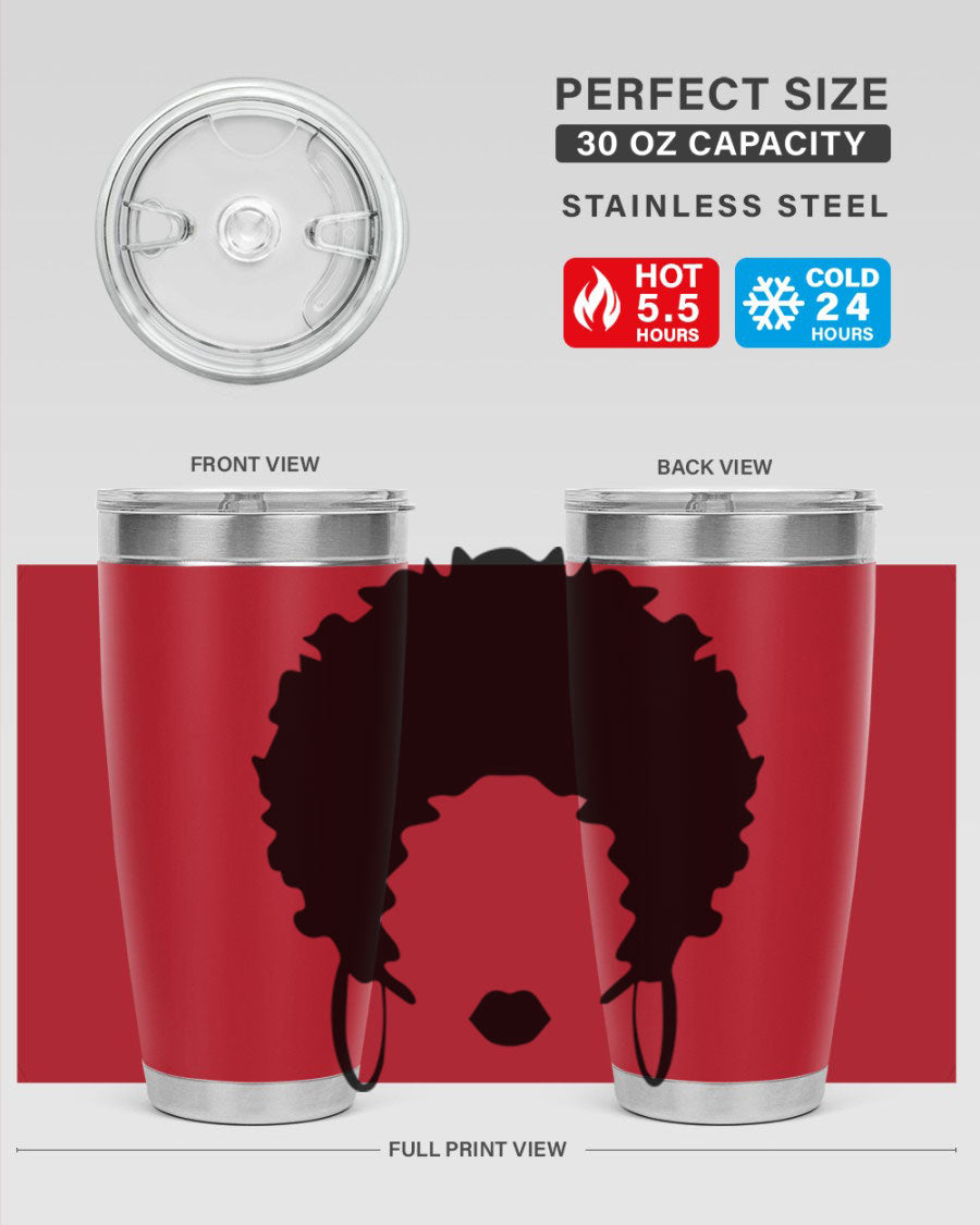 Black women queen-themed tumbler, available in 20oz and 30oz sizes, featuring a sleek stainless steel design.