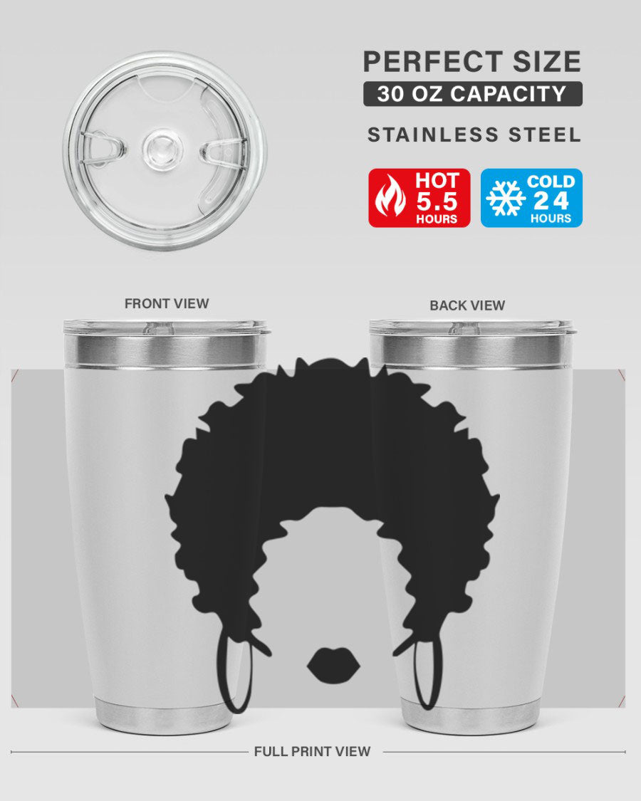 Black women queen-themed tumbler, available in 20oz and 30oz sizes, featuring a sleek stainless steel design.