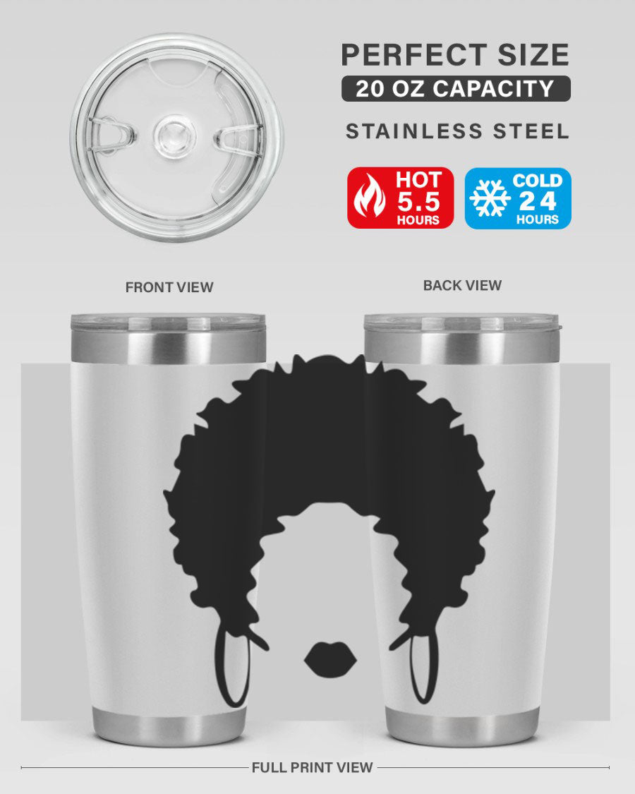 Black women queen-themed tumbler, available in 20oz and 30oz sizes, featuring a sleek stainless steel design.