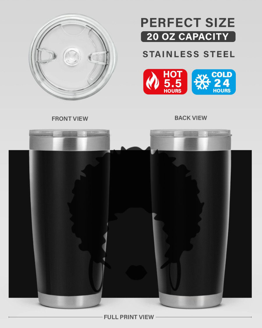 Black women queen-themed tumbler, available in 20oz and 30oz sizes, featuring a sleek stainless steel design.