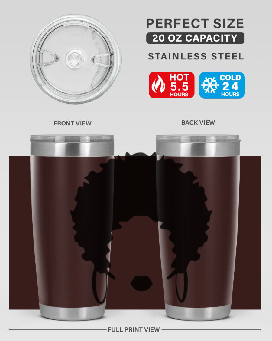 Black women queen-themed tumbler, available in 20oz and 30oz sizes, featuring a sleek stainless steel design.