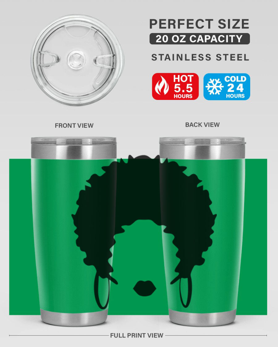 Black women queen-themed tumbler, available in 20oz and 30oz sizes, featuring a sleek stainless steel design.