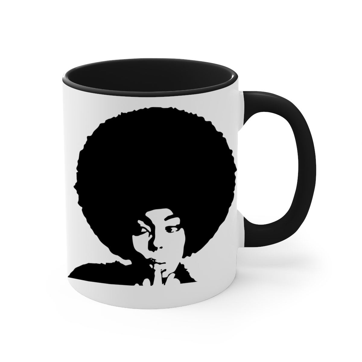 Black Women - Queen Mug featuring a glossy finish, colored handle, and interior, available in multiple colors and sizes.