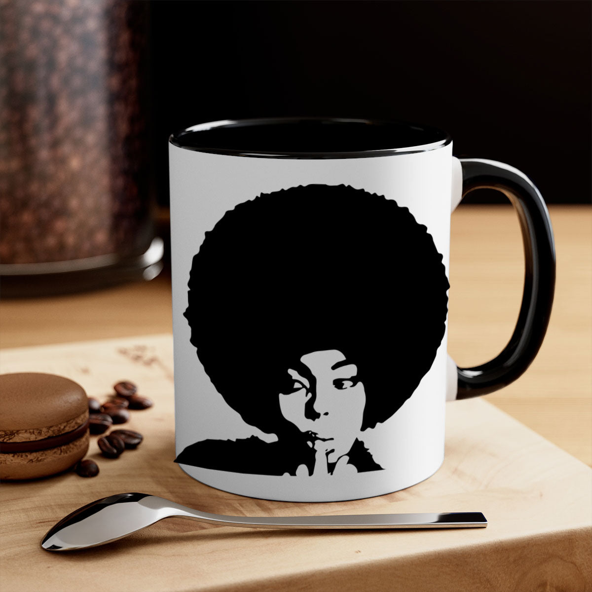 Black Women - Queen Mug featuring a glossy finish, colored handle, and interior, available in multiple colors and sizes.