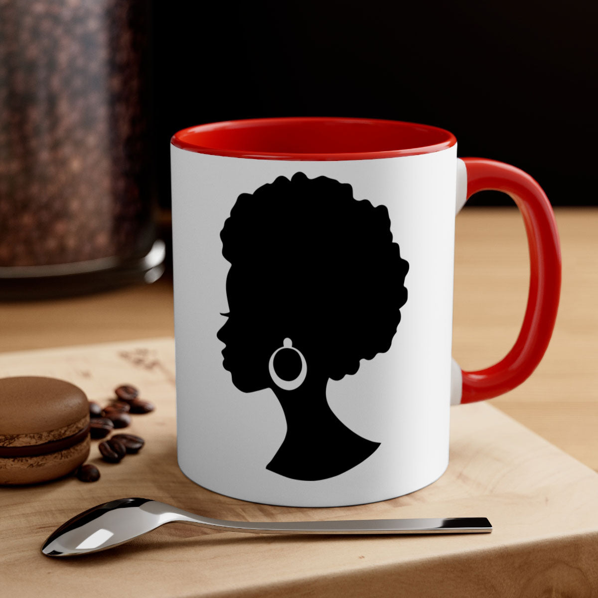 Black Women - Queen 37# Mug featuring a glossy finish, colored handle, and interior, available in multiple colors and sizes.