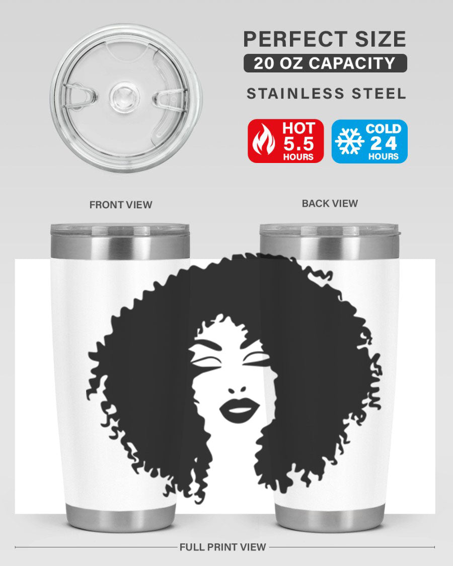 Black women - queen 38# tumbler showcasing a stylish design with double wall vacuum stainless steel and a vibrant print celebrating black culture.