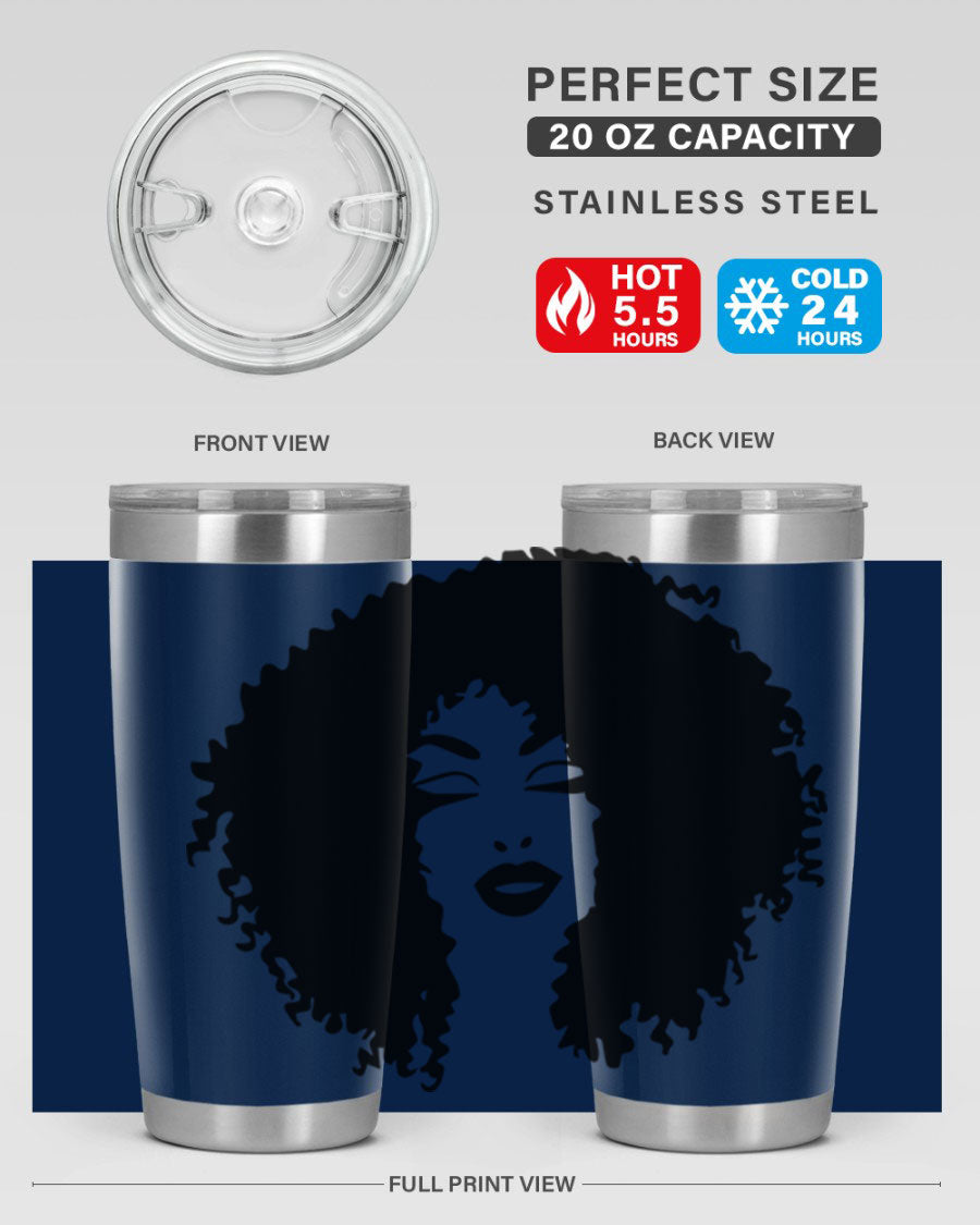 Black women - queen 38# tumbler showcasing a stylish design with double wall vacuum stainless steel and a vibrant print celebrating black culture.