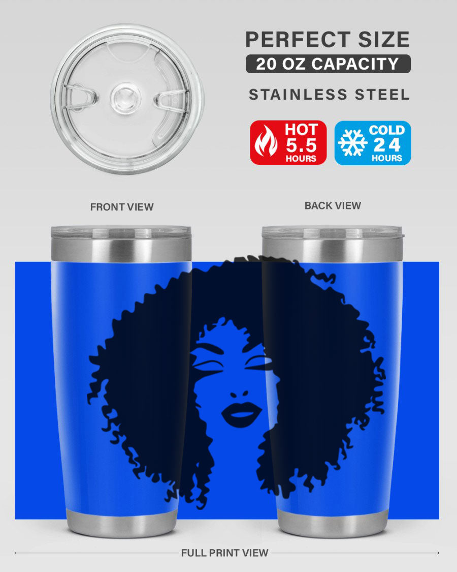 Black women - queen 38# tumbler showcasing a stylish design with double wall vacuum stainless steel and a vibrant print celebrating black culture.