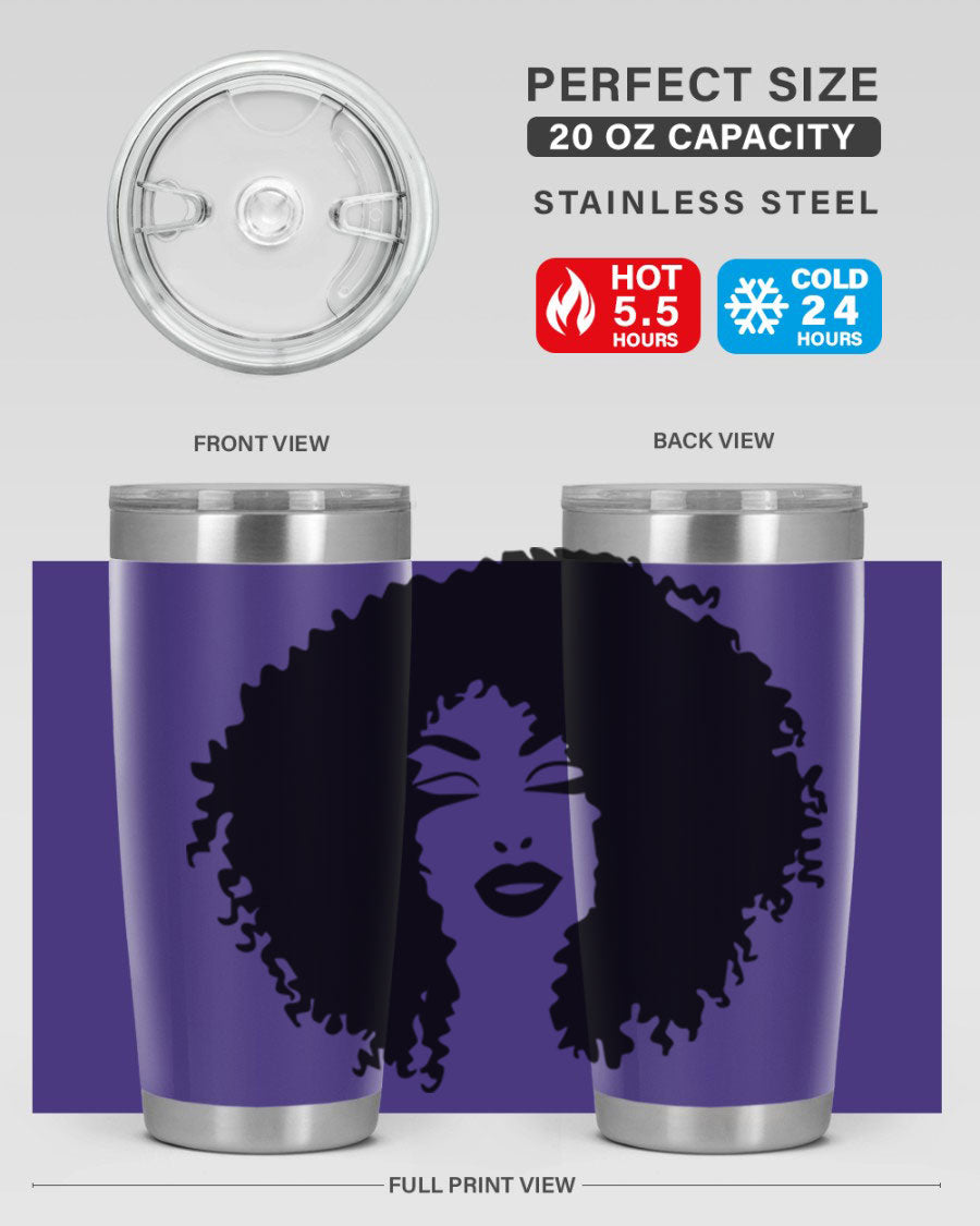 Black women - queen 38# tumbler showcasing a stylish design with double wall vacuum stainless steel and a vibrant print celebrating black culture.