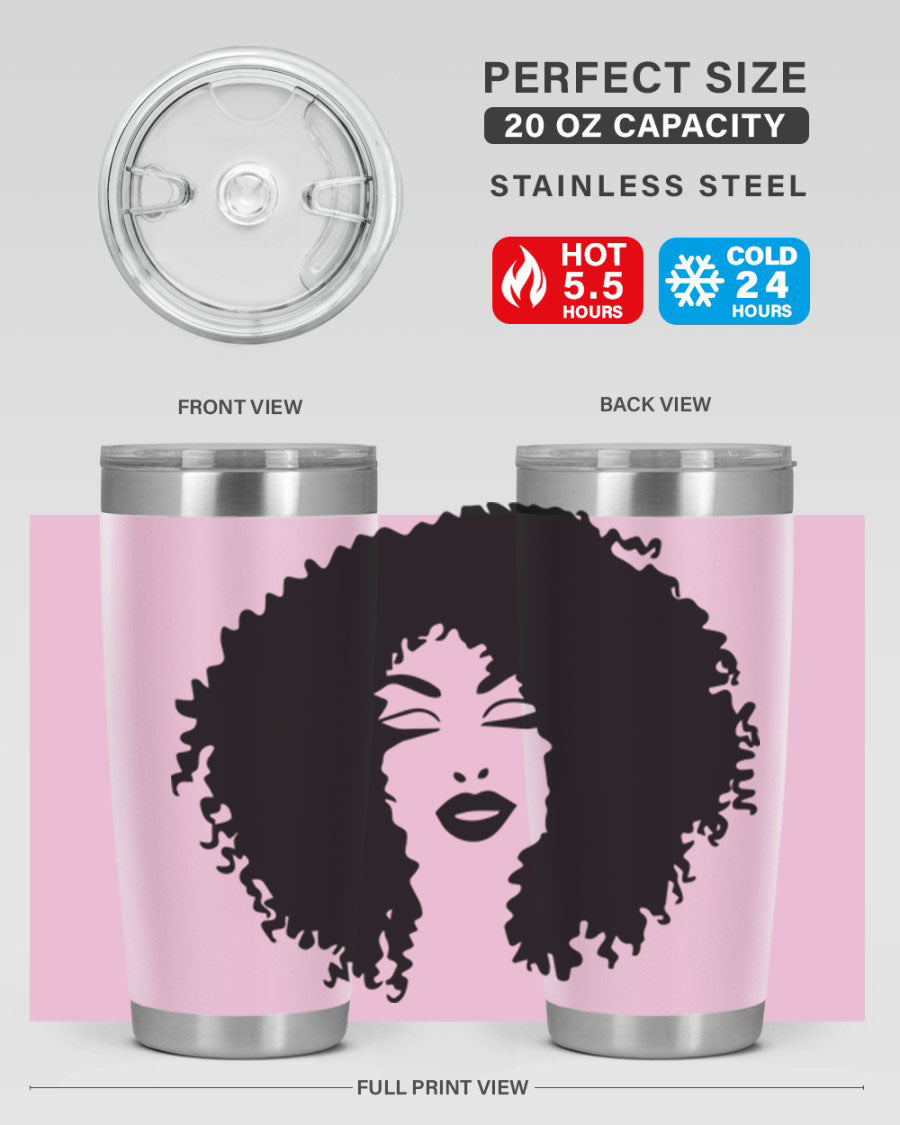 Black women - queen 38# tumbler showcasing a stylish design with double wall vacuum stainless steel and a vibrant print celebrating black culture.