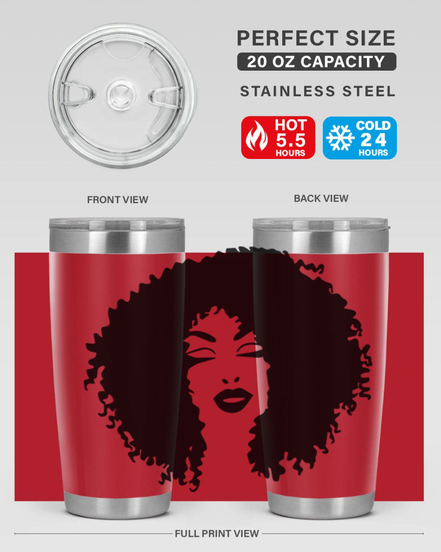 Black women - queen 38# tumbler showcasing a stylish design with double wall vacuum stainless steel and a vibrant print celebrating black culture.