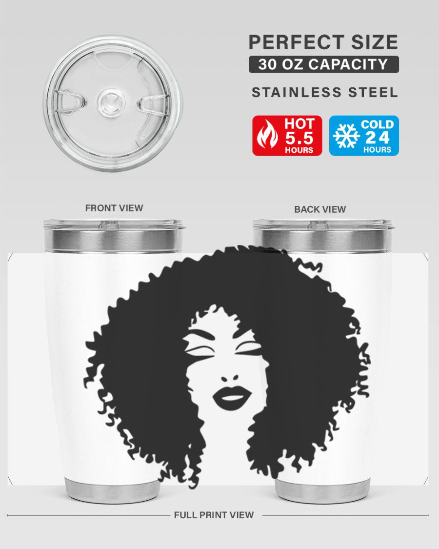 Black women - queen 38# tumbler showcasing a stylish design with double wall vacuum stainless steel and a vibrant print celebrating black culture.