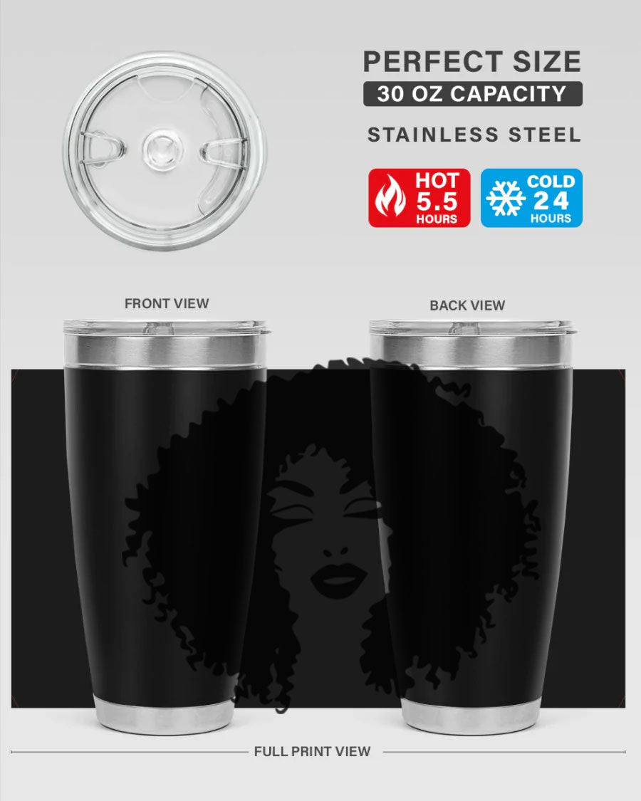 Black women - queen 38# tumbler showcasing a stylish design with double wall vacuum stainless steel and a vibrant print celebrating black culture.