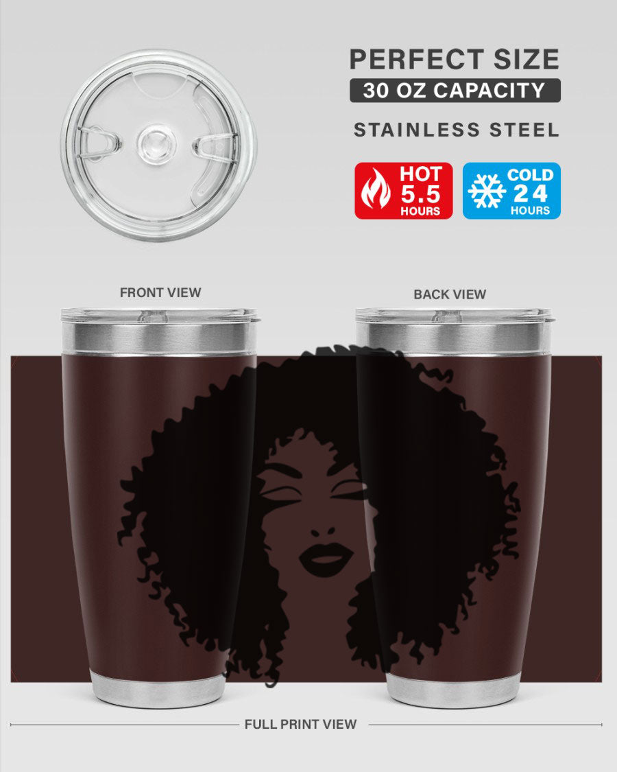 Black women - queen 38# tumbler showcasing a stylish design with double wall vacuum stainless steel and a vibrant print celebrating black culture.