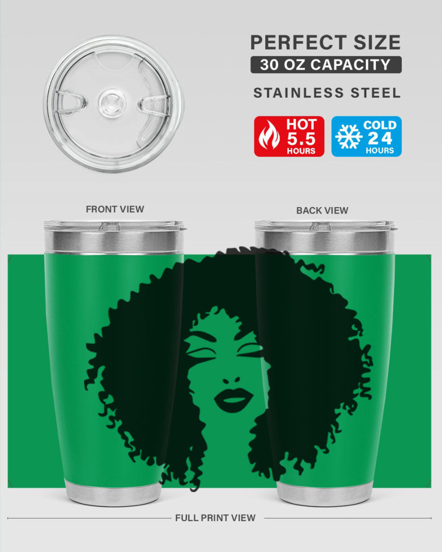 Black women - queen 38# tumbler showcasing a stylish design with double wall vacuum stainless steel and a vibrant print celebrating black culture.