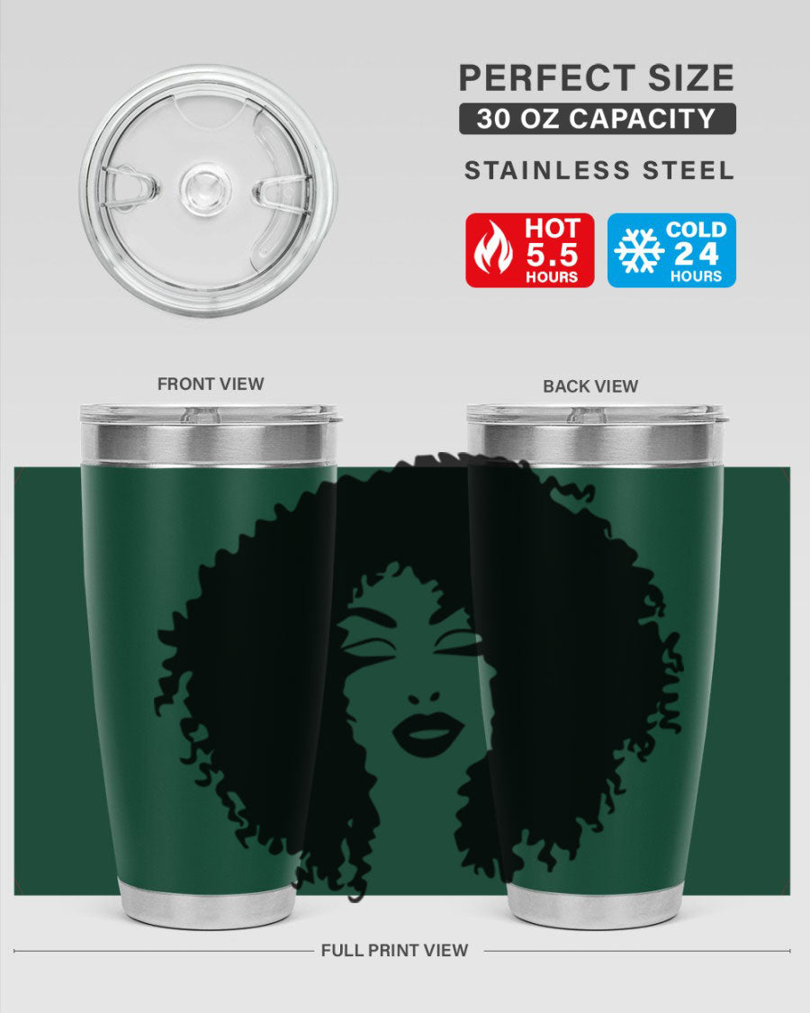 Black women - queen 38# tumbler showcasing a stylish design with double wall vacuum stainless steel and a vibrant print celebrating black culture.