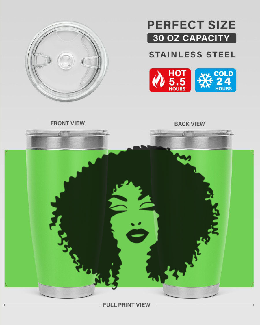 Black women - queen 38# tumbler showcasing a stylish design with double wall vacuum stainless steel and a vibrant print celebrating black culture.