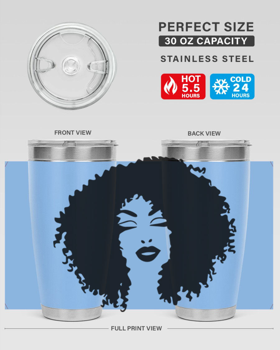 Black women - queen 38# tumbler showcasing a stylish design with double wall vacuum stainless steel and a vibrant print celebrating black culture.