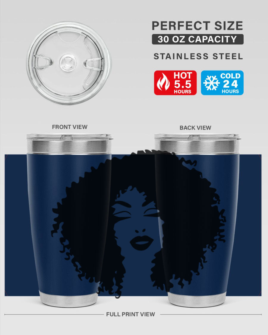 Black women - queen 38# tumbler showcasing a stylish design with double wall vacuum stainless steel and a vibrant print celebrating black culture.