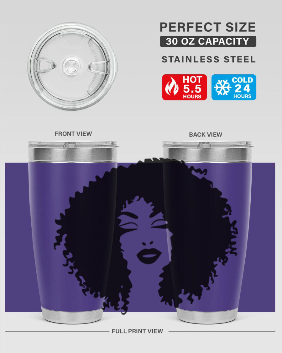 Black women - queen 38# tumbler showcasing a stylish design with double wall vacuum stainless steel and a vibrant print celebrating black culture.