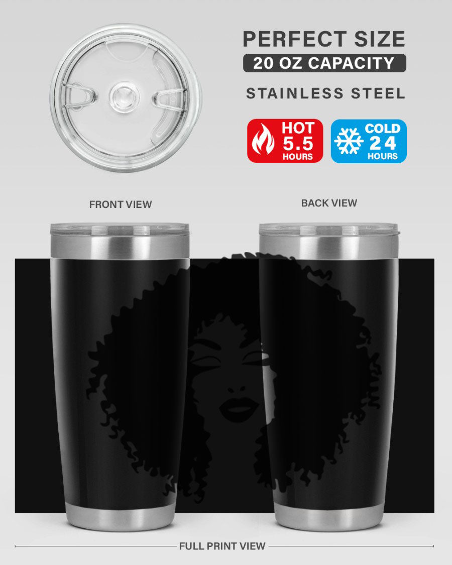 Black women - queen 38# tumbler showcasing a stylish design with double wall vacuum stainless steel and a vibrant print celebrating black culture.