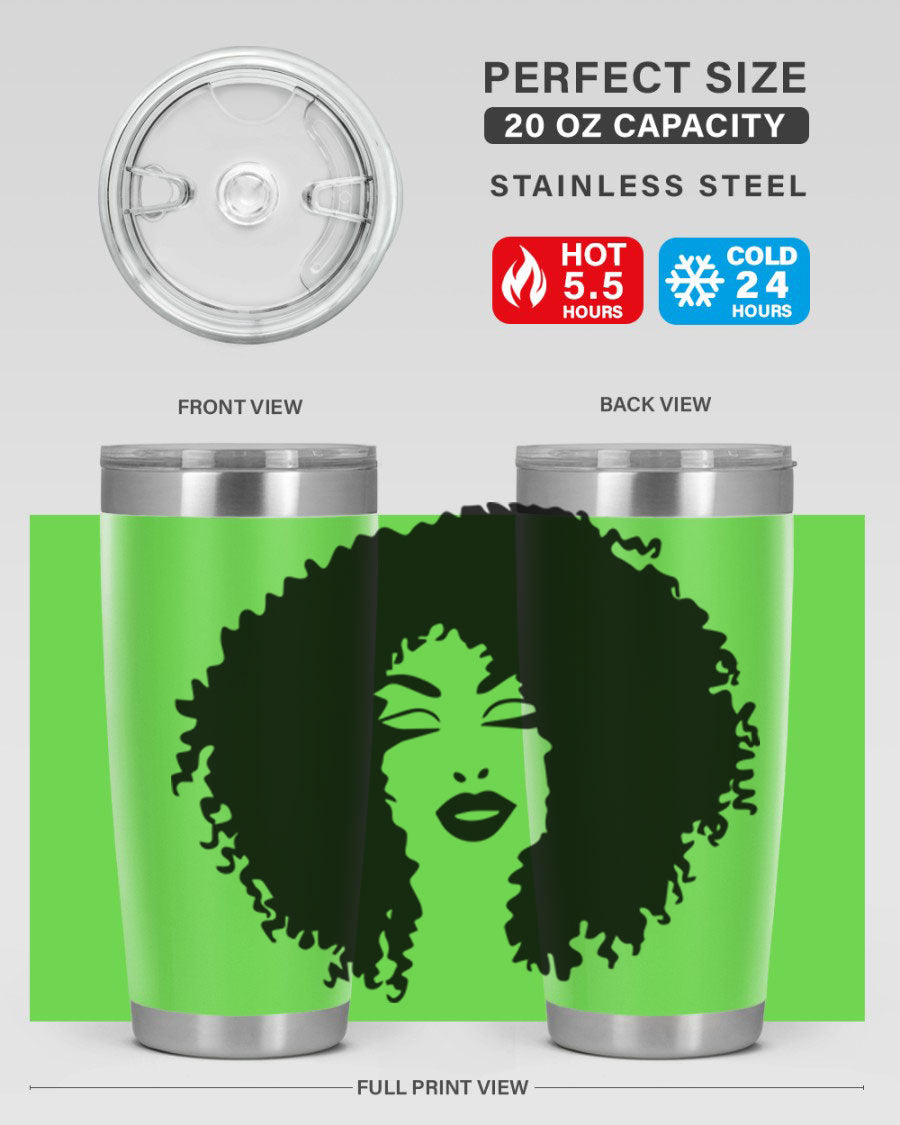 Black women - queen 38# tumbler showcasing a stylish design with double wall vacuum stainless steel and a vibrant print celebrating black culture.