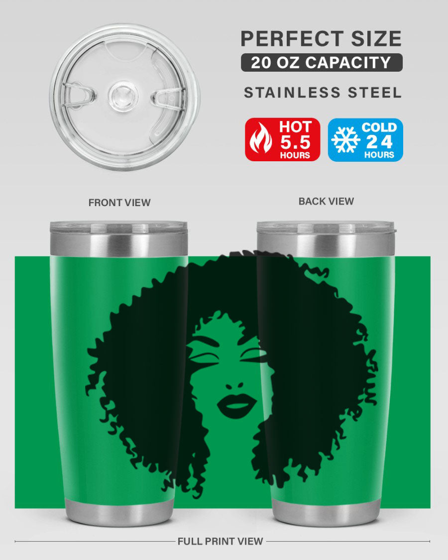 Black women - queen 38# tumbler showcasing a stylish design with double wall vacuum stainless steel and a vibrant print celebrating black culture.