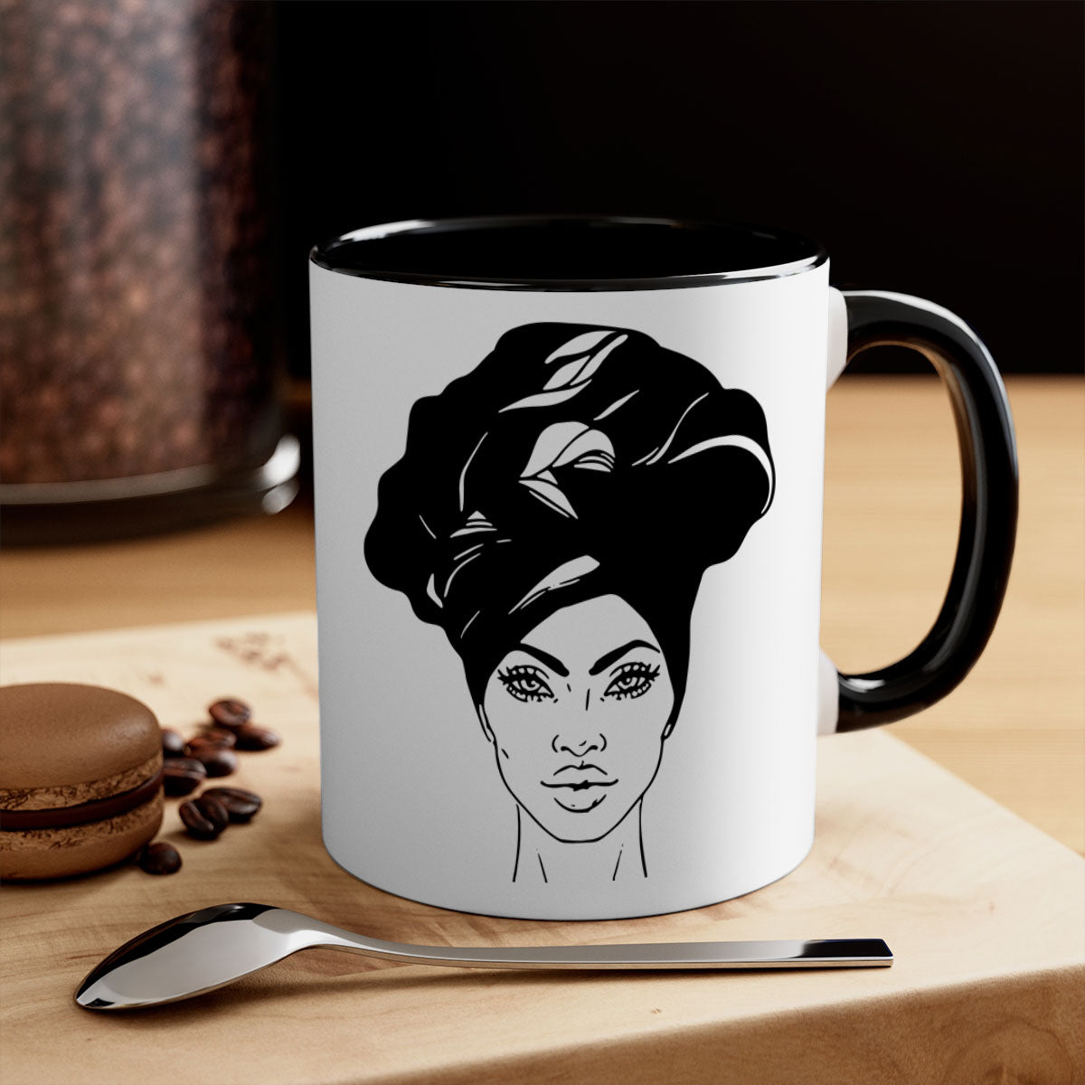 Black Women - Queen Mug featuring a glossy finish and colorful handle, perfect for coffee or tea.