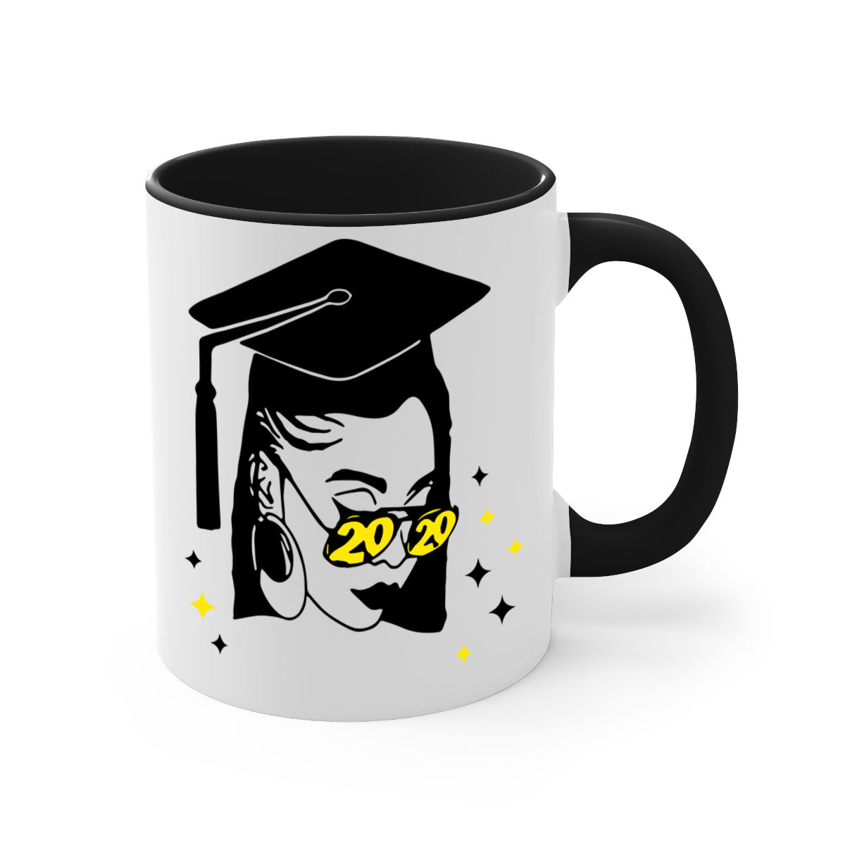 Black Women - Queen Mug featuring a glossy finish with a colored handle and interior, available in multiple colors and sizes.