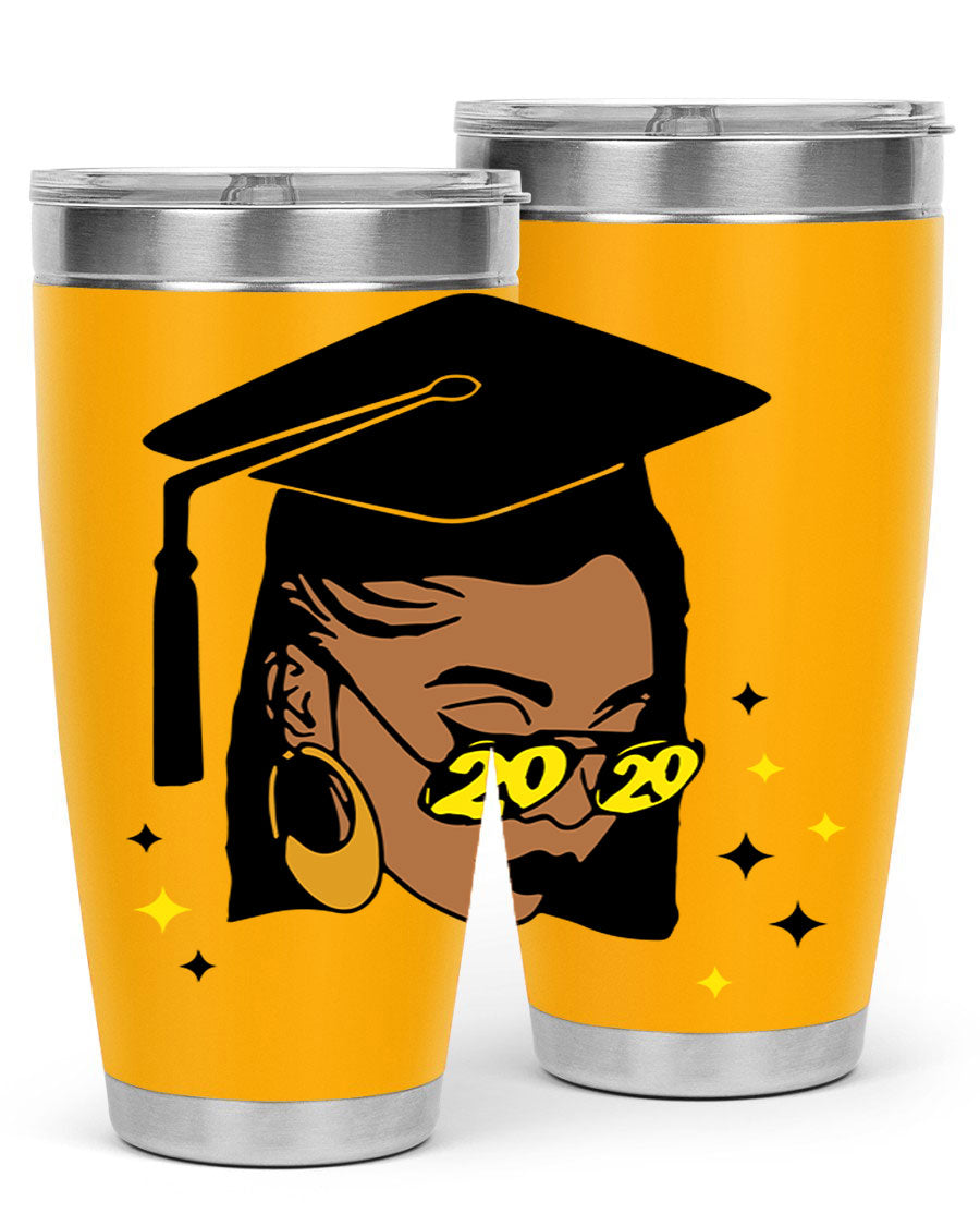 Black women queen tumbler in 20oz and 30oz sizes, showcasing double wall vacuum stainless steel design with vibrant print.