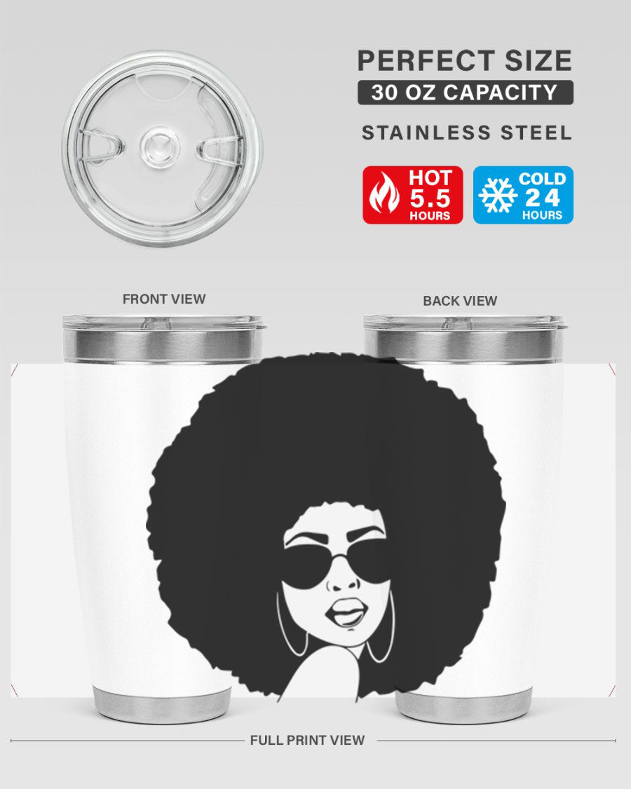 Black Women - Queen 46# Tumbler showcasing double wall vacuum stainless steel design with vibrant print.