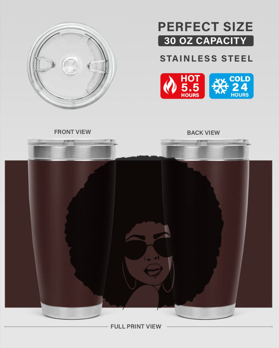 Black Women - Queen 46# Tumbler showcasing double wall vacuum stainless steel design with vibrant print.