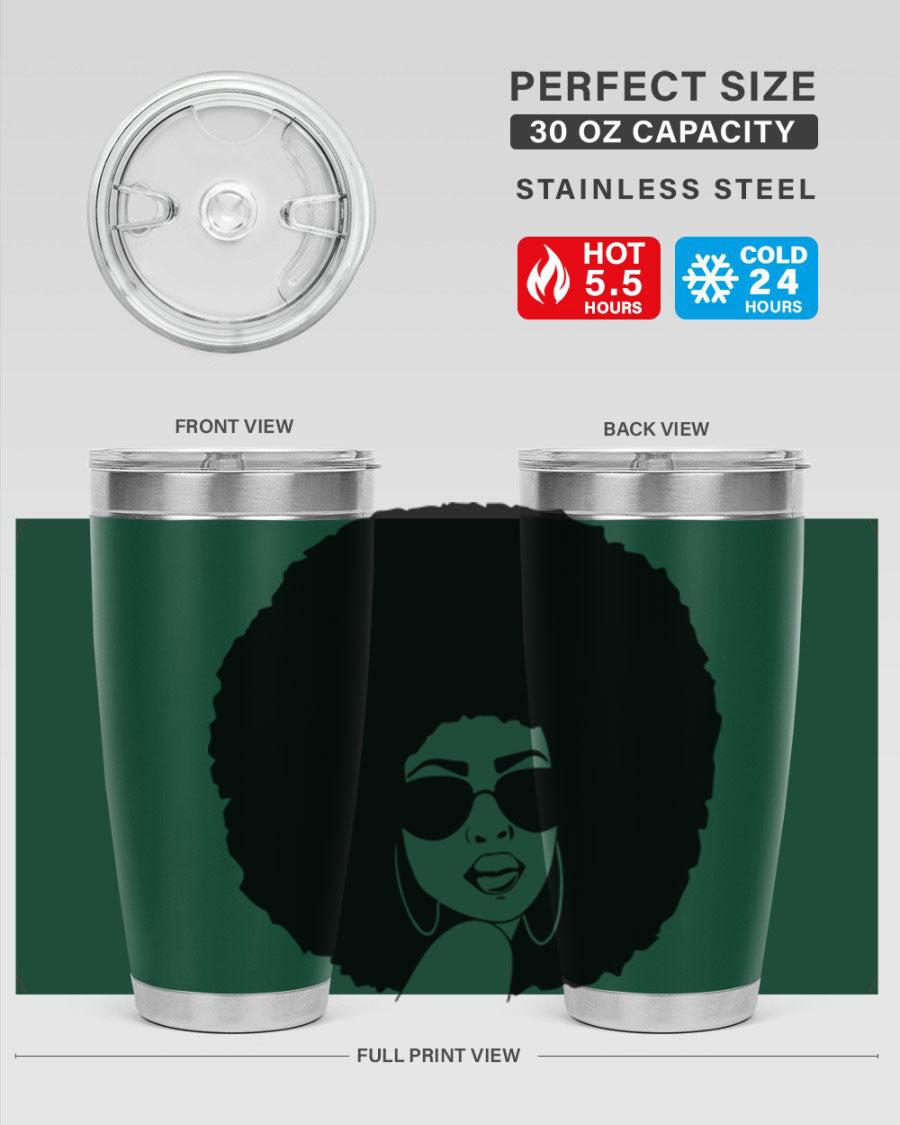 Black Women - Queen 46# Tumbler showcasing double wall vacuum stainless steel design with vibrant print.