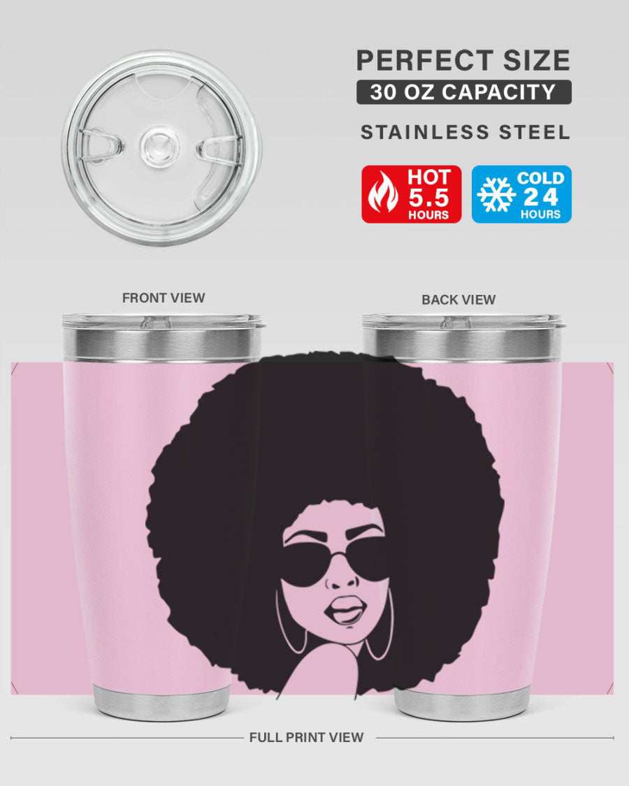 Black Women - Queen 46# Tumbler showcasing double wall vacuum stainless steel design with vibrant print.