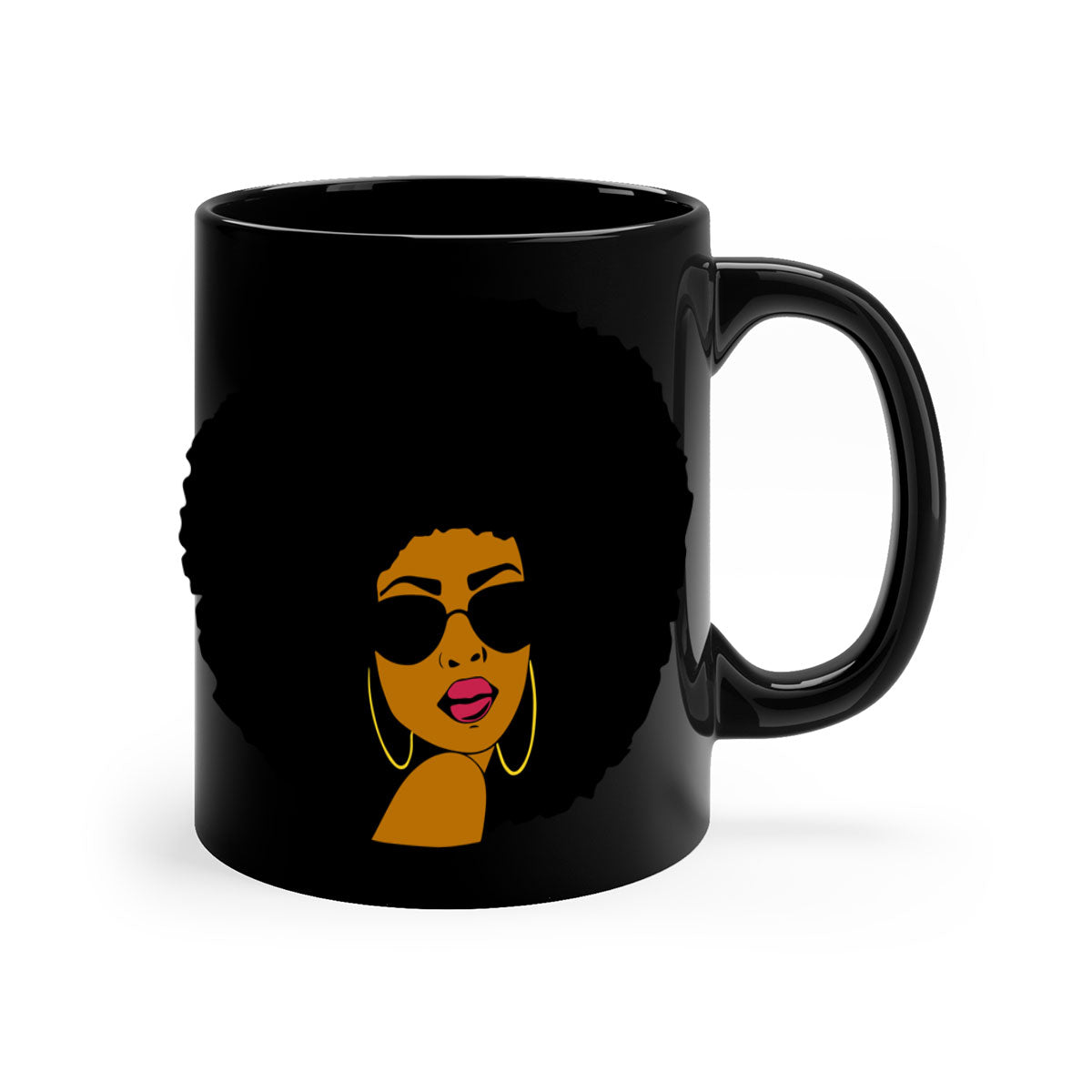 Black Women - Queen Mug with colorful handle and glossy finish, available in multiple colors and sizes.