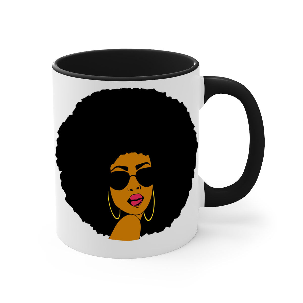 Black Women - Queen Mug with colorful handle and glossy finish, available in multiple colors and sizes.