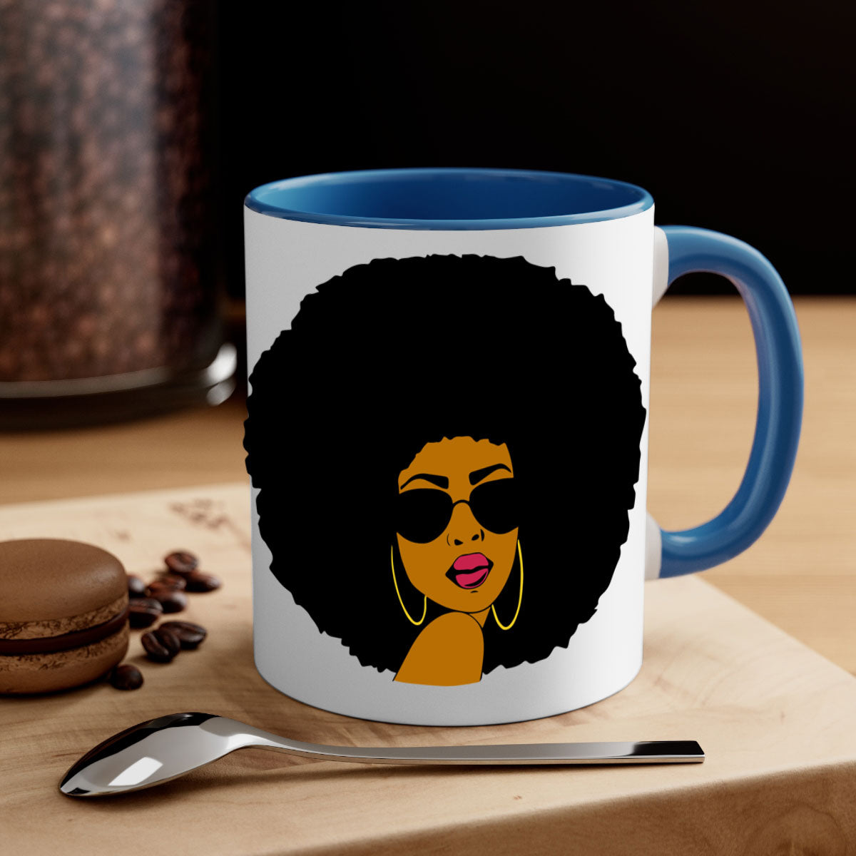 Black Women - Queen Mug with colorful handle and glossy finish, available in multiple colors and sizes.