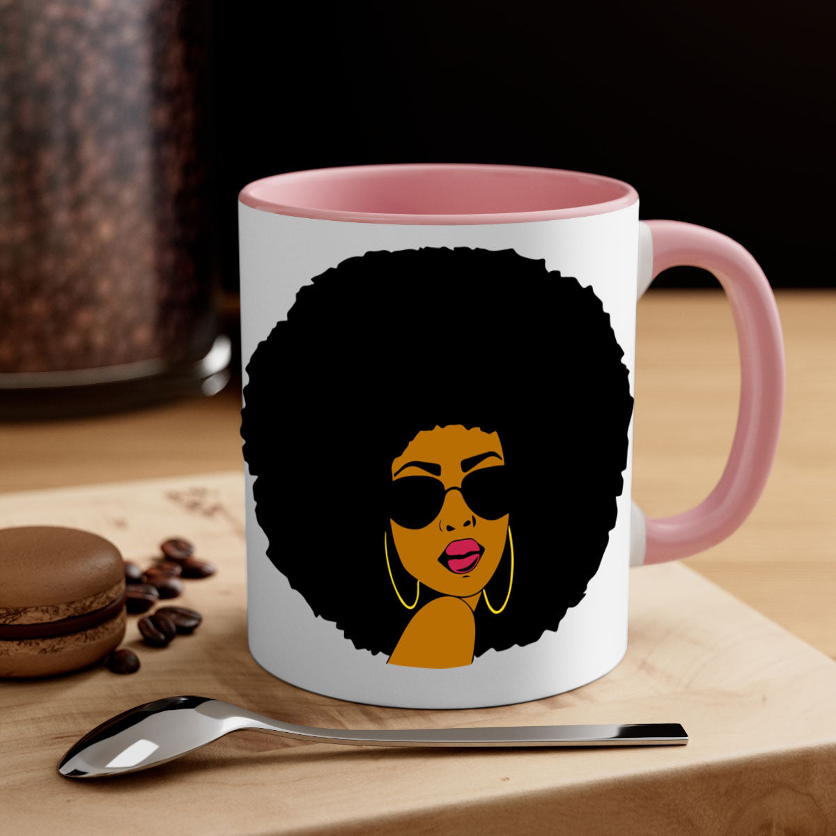 Black Women - Queen Mug with colorful handle and glossy finish, available in multiple colors and sizes.