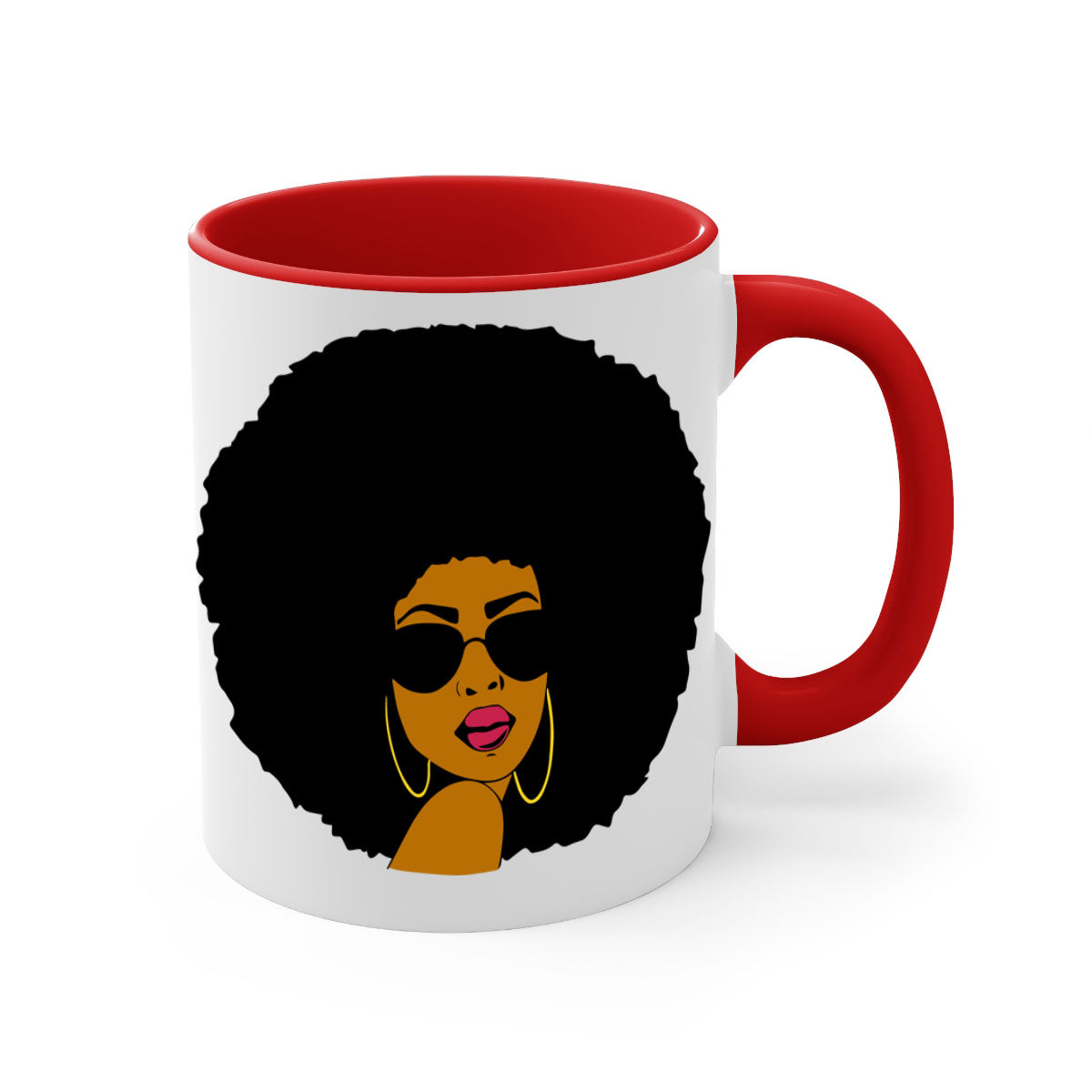 Black Women - Queen Mug with colorful handle and glossy finish, available in multiple colors and sizes.