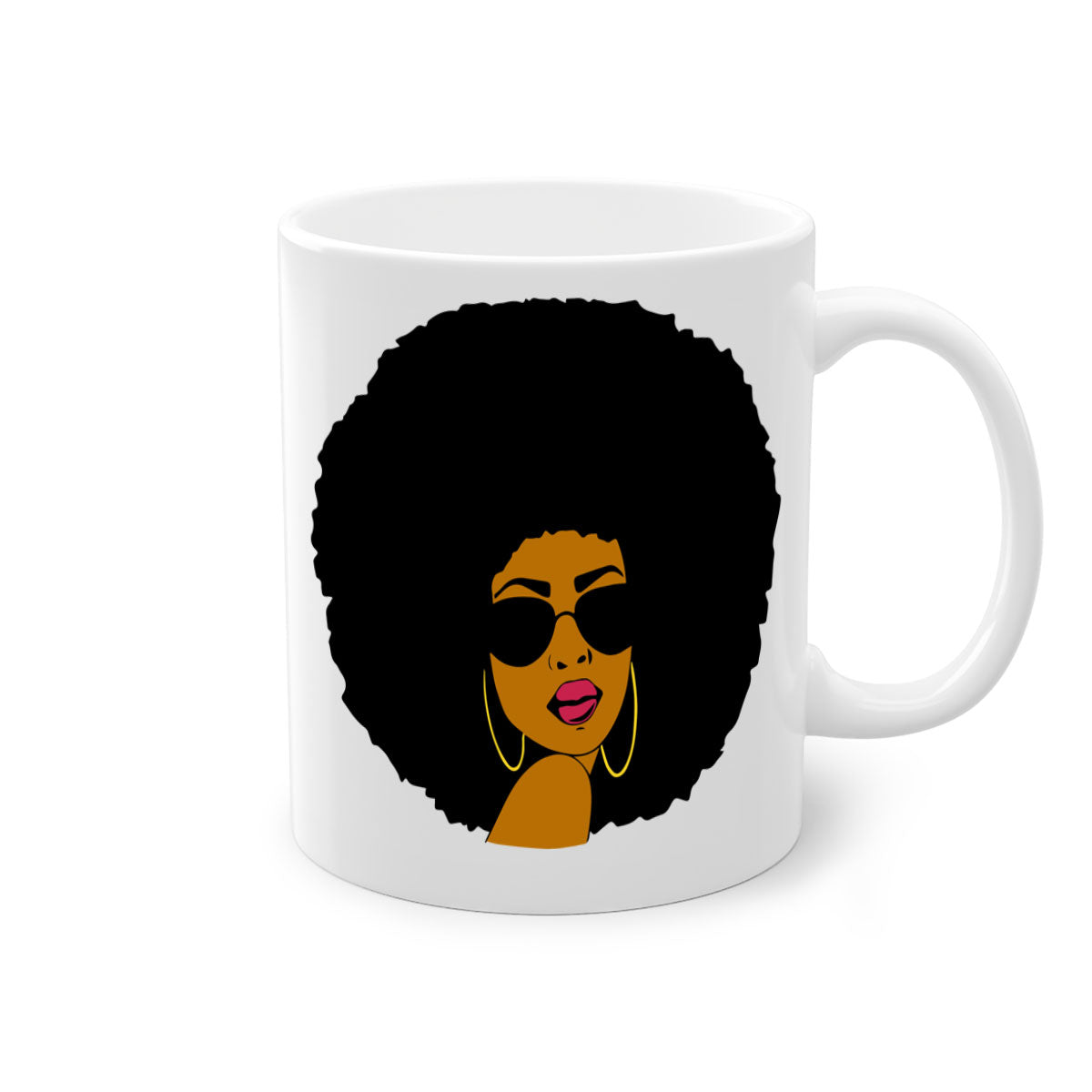 Black Women - Queen Mug with colorful handle and glossy finish, available in multiple colors and sizes.