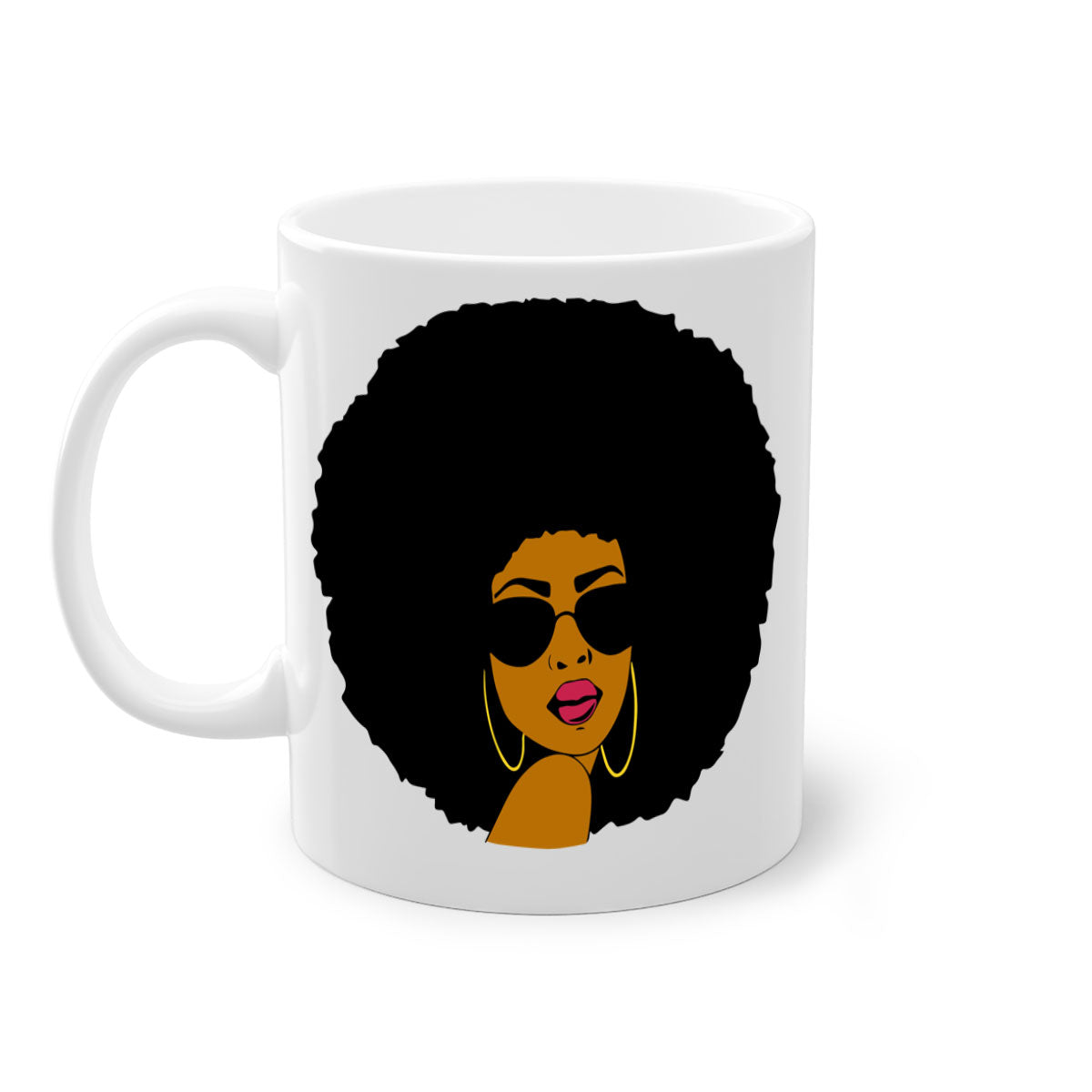 Black Women - Queen Mug with colorful handle and glossy finish, available in multiple colors and sizes.