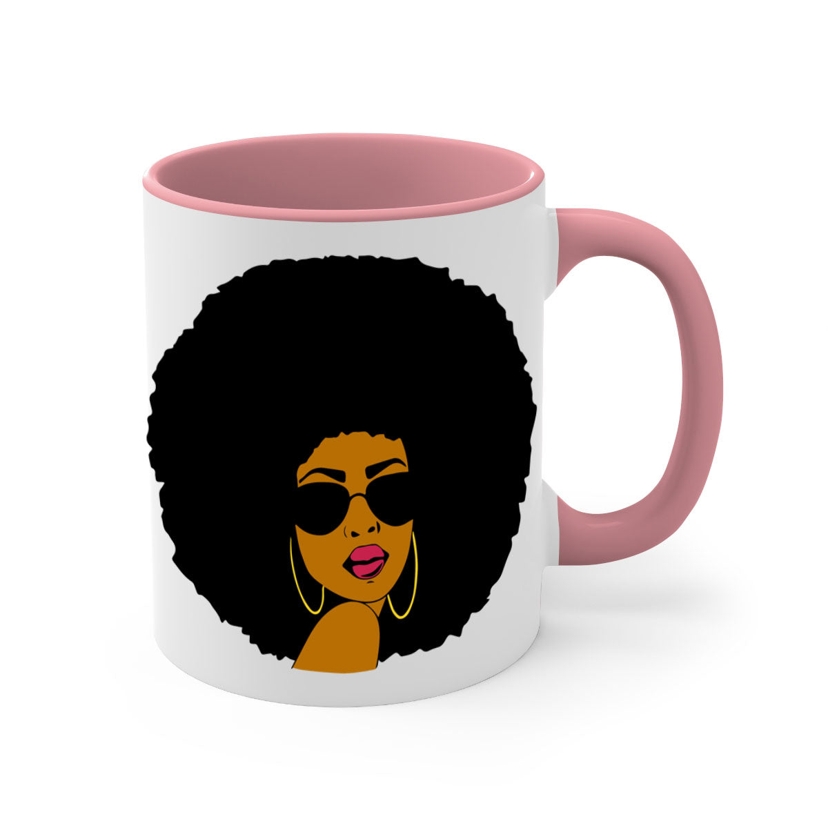 Black Women - Queen Mug with colorful handle and glossy finish, available in multiple colors and sizes.