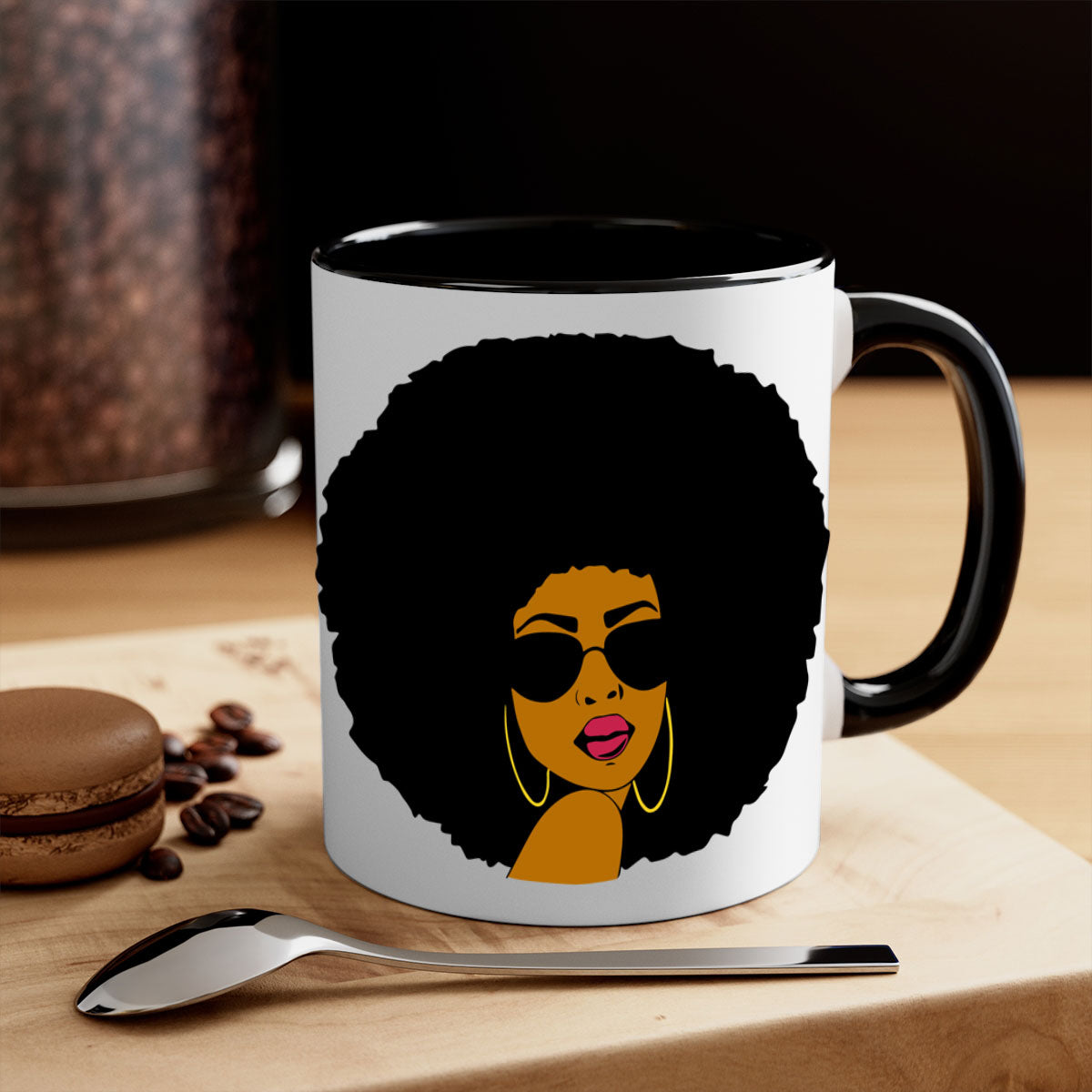 Black Women - Queen Mug with colorful handle and glossy finish, available in multiple colors and sizes.