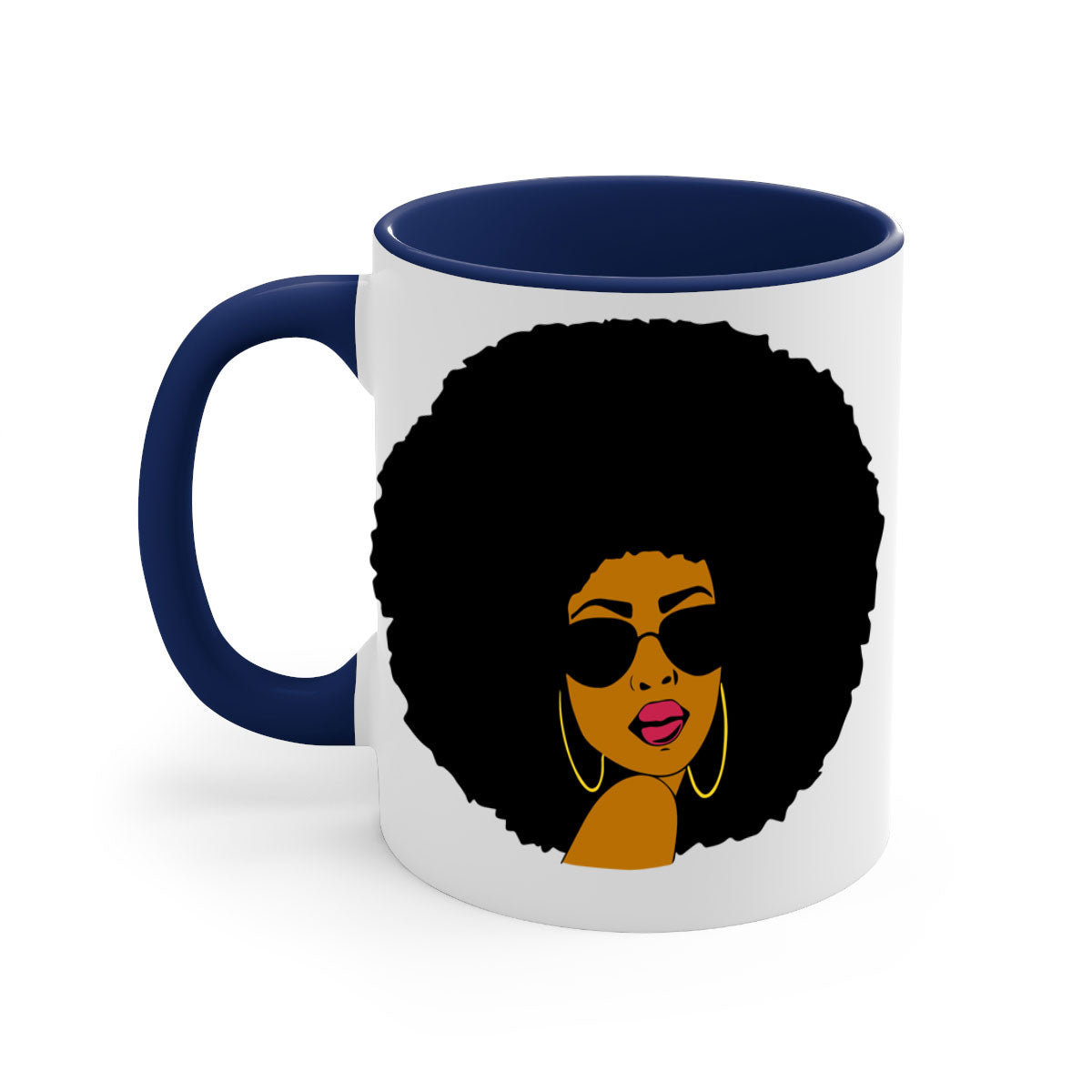 Black Women - Queen Mug with colorful handle and glossy finish, available in multiple colors and sizes.