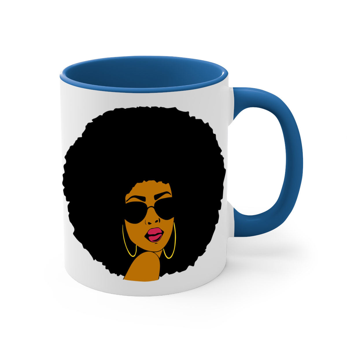 Black Women - Queen Mug with colorful handle and glossy finish, available in multiple colors and sizes.