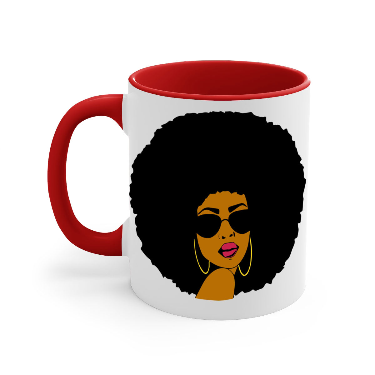 Black Women - Queen Mug with colorful handle and glossy finish, available in multiple colors and sizes.