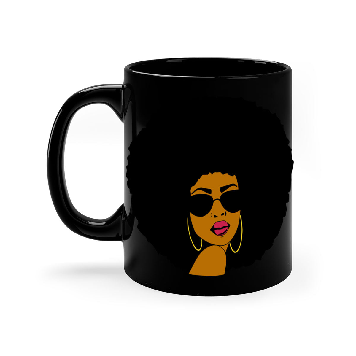 Black Women - Queen Mug with colorful handle and glossy finish, available in multiple colors and sizes.