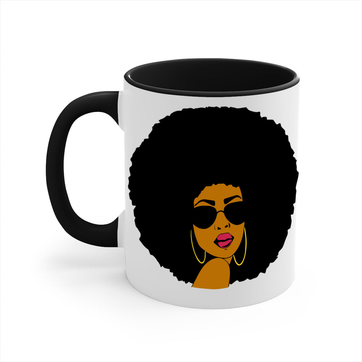 Black Women - Queen Mug with colorful handle and glossy finish, available in multiple colors and sizes.