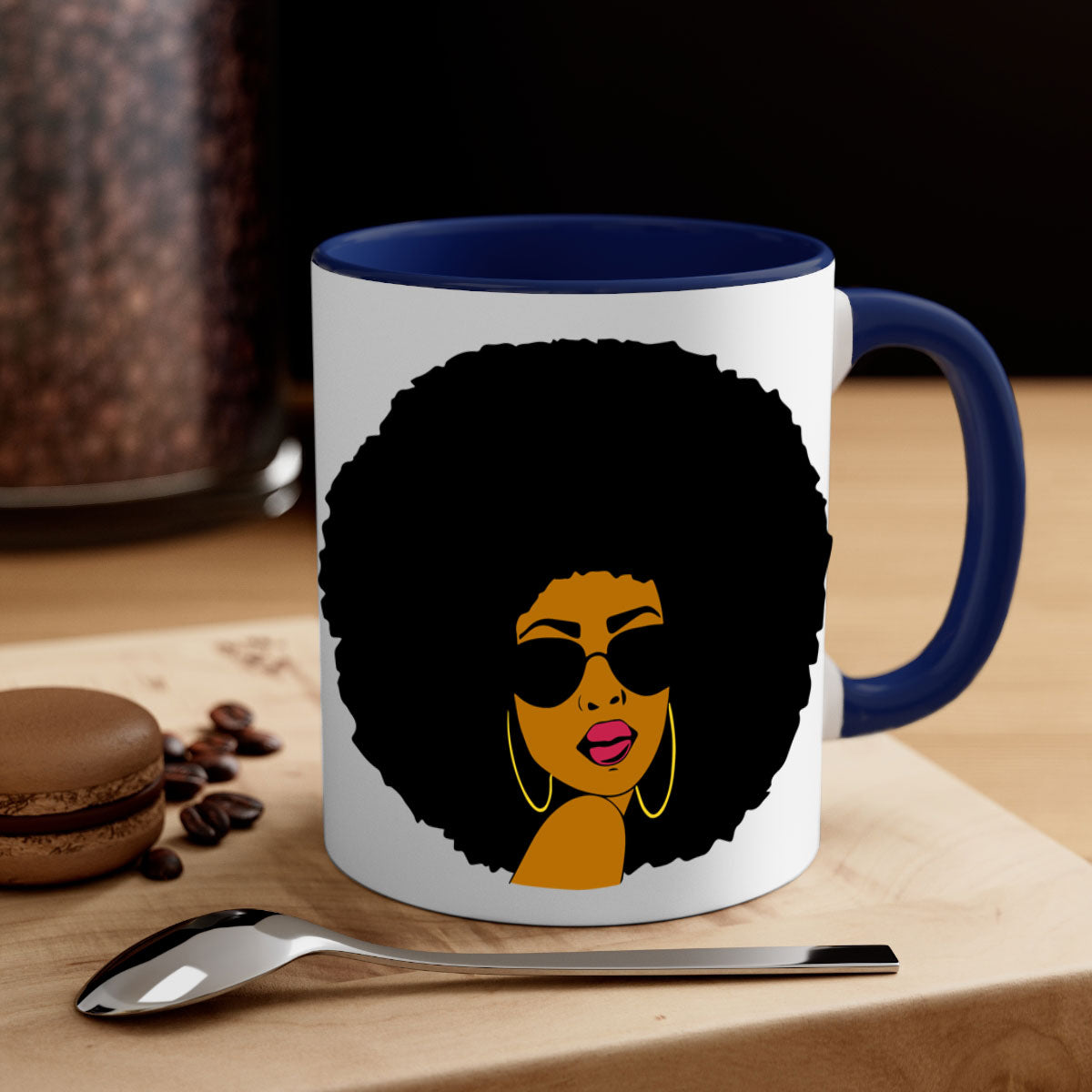 Black Women - Queen Mug with colorful handle and glossy finish, available in multiple colors and sizes.