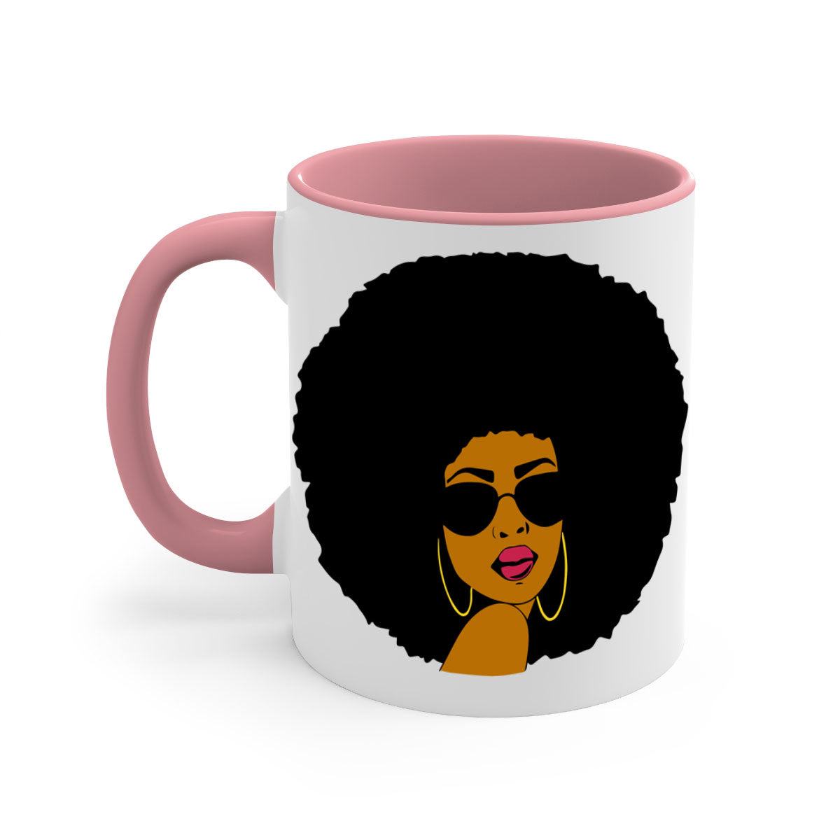 Black Women - Queen Mug with colorful handle and glossy finish, available in multiple colors and sizes.